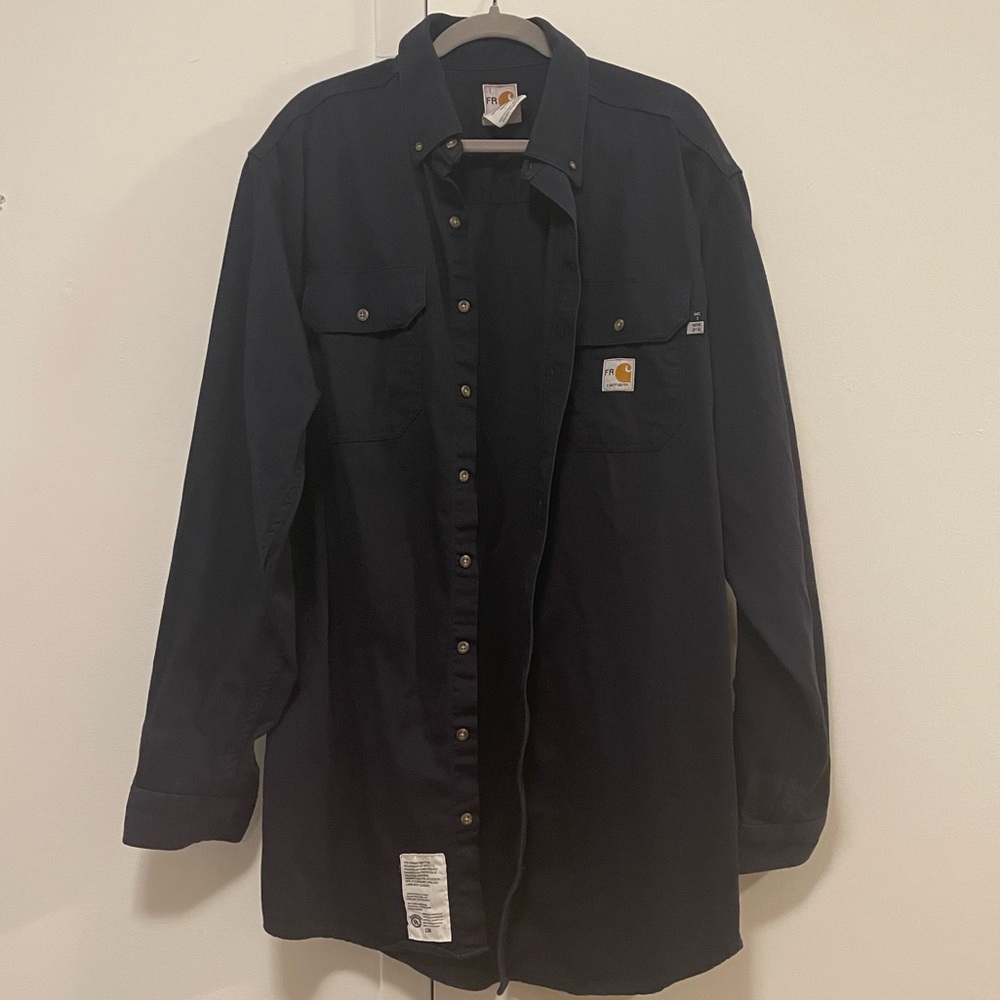 Oversized Navy Carhartt Button-down (low hanging)